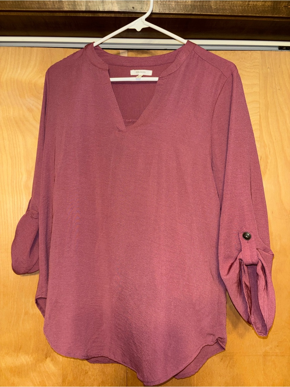 Maurices Plum Notch-Neck 3/4 Sleeve Blouse